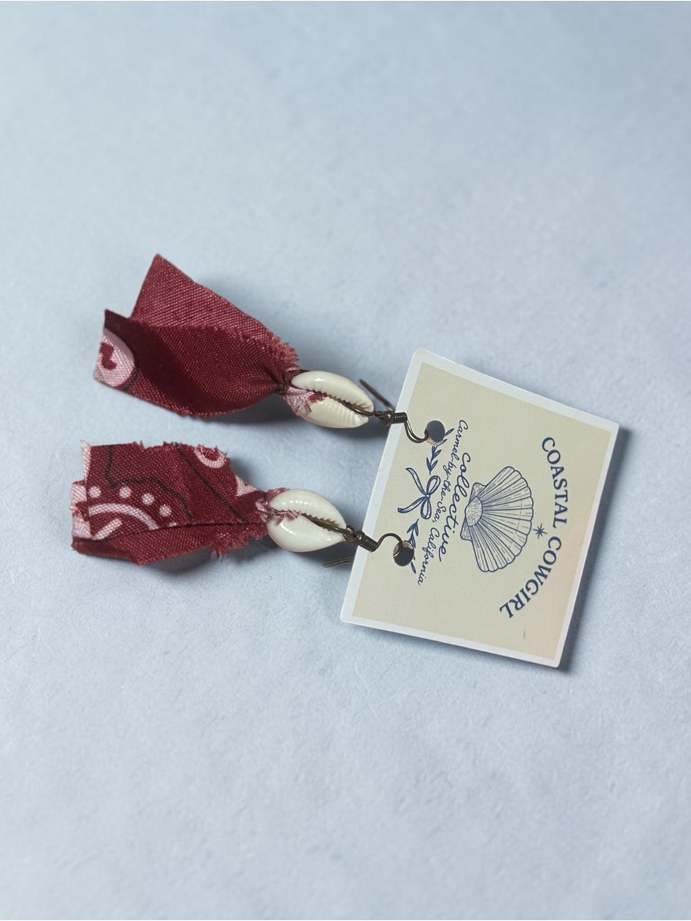 Red Shell & Fabric Drop Earrings